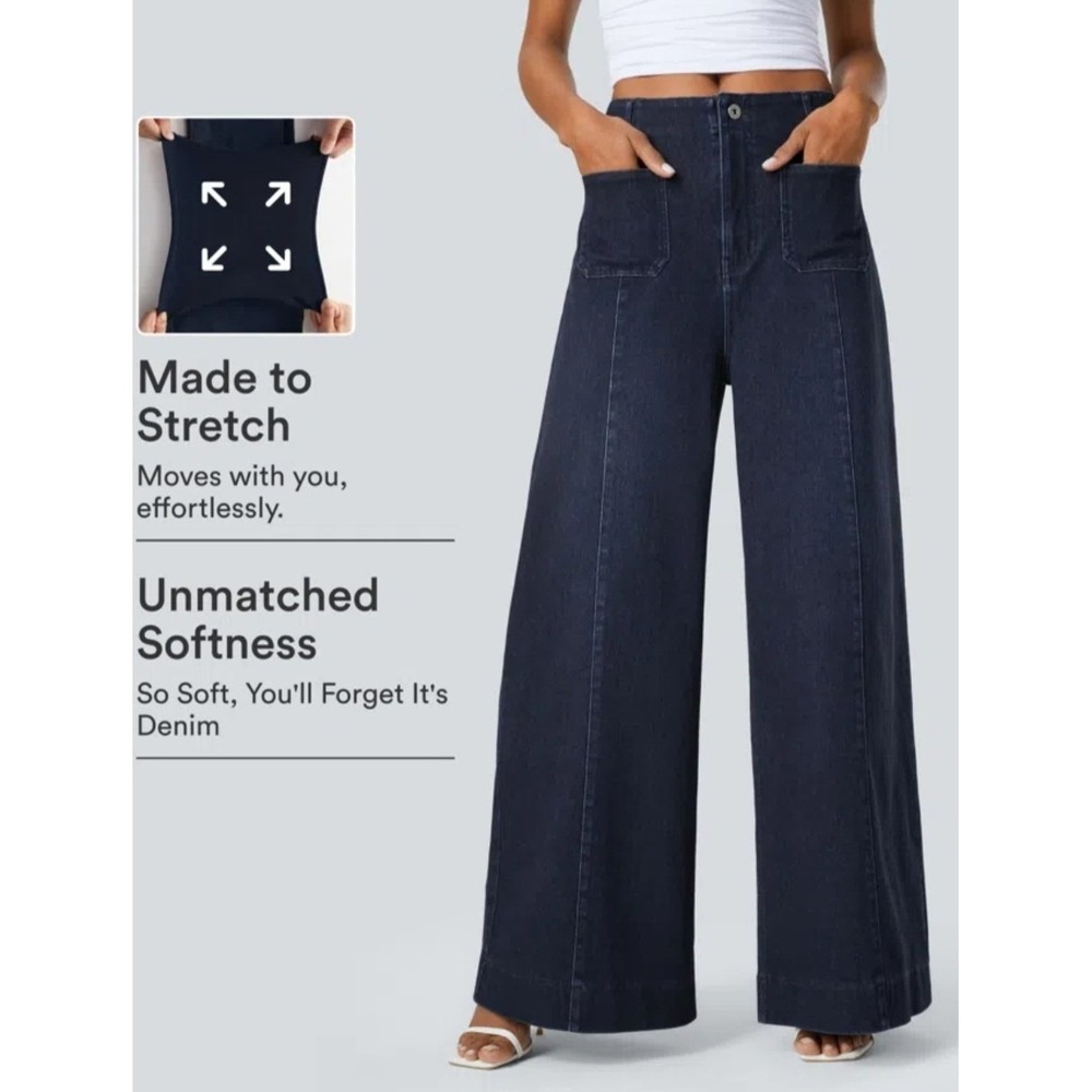 Halara Flex™ High Waisted Pockets Washed Casual Wide Leg Jeans Small Tall